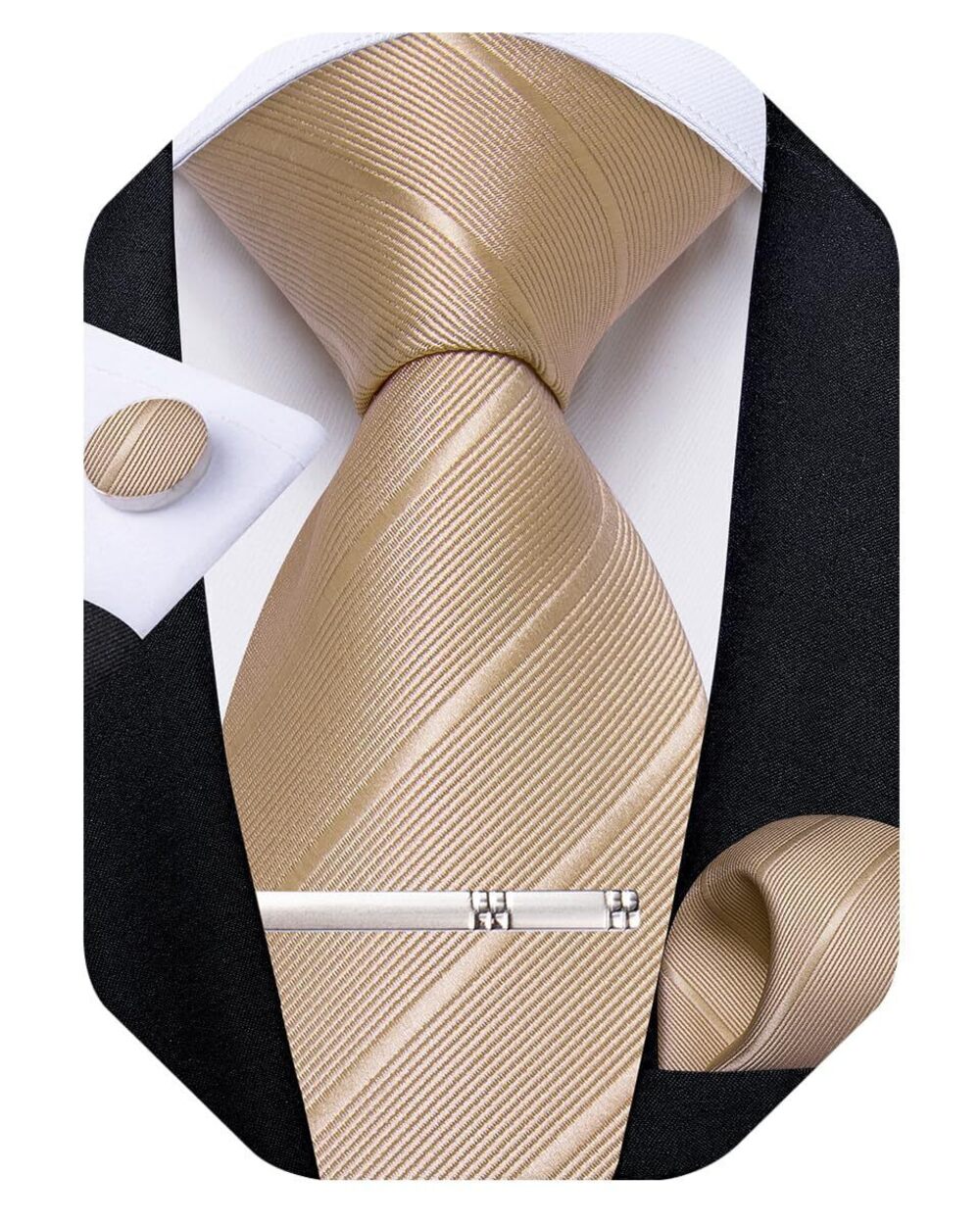 3042 Silk Necktie Solid Color Tie and Pocket Square Cufflink Tie Clip Set